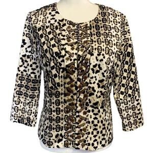 Animal‎ Print Beaded Hook Closure Jacket Long Sleeve Semi Blazer Sz 6 Ruby Rd